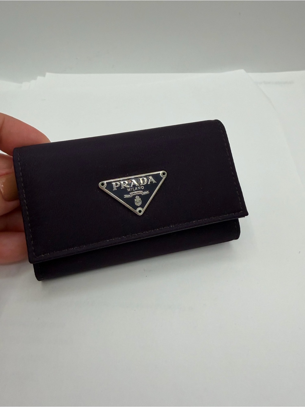 Authentic Prada nylon key holder purple